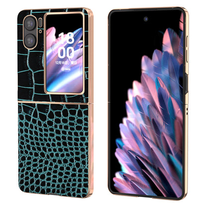 For Oppo Find N2 Flip 5G Genuine Cow Leather+PC Shockproof Cover Crocodile Texture Nano Electroplating Phone Case