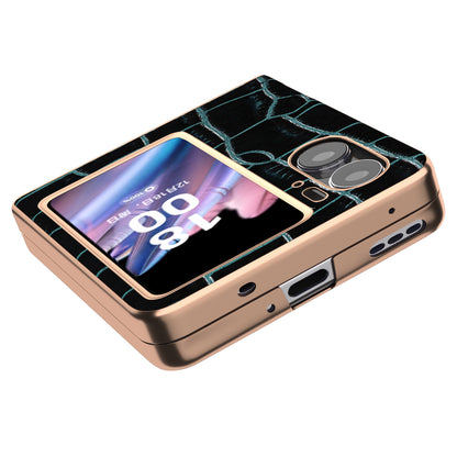 For Oppo Find N2 Flip 5G Genuine Cow Leather+PC Shockproof Cover Crocodile Texture Nano Electroplating Phone Case