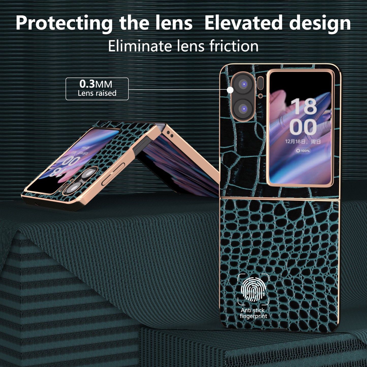 For Oppo Find N2 Flip 5G Genuine Cow Leather+PC Shockproof Cover Crocodile Texture Nano Electroplating Phone Case