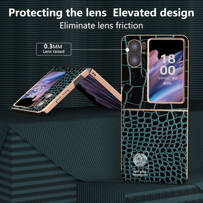For Oppo Find N2 Flip 5G Genuine Cow Leather+PC Shockproof Cover Crocodile Texture Nano Electroplating Phone Case