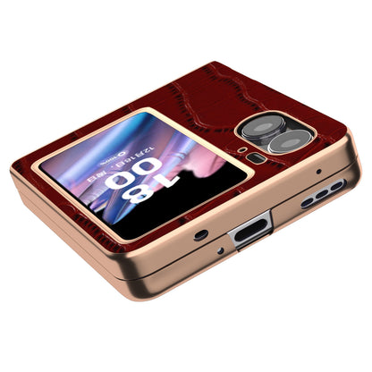 For Oppo Find N2 Flip 5G Genuine Cow Leather+PC Shockproof Cover Crocodile Texture Nano Electroplating Phone Case