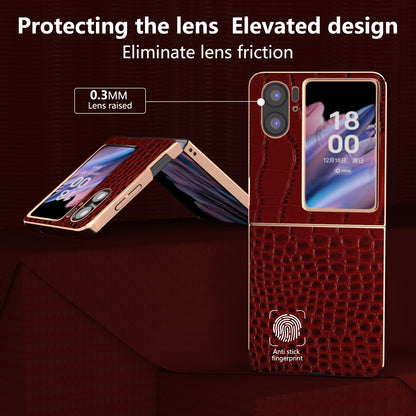 For Oppo Find N2 Flip 5G Genuine Cow Leather+PC Shockproof Cover Crocodile Texture Nano Electroplating Phone Case