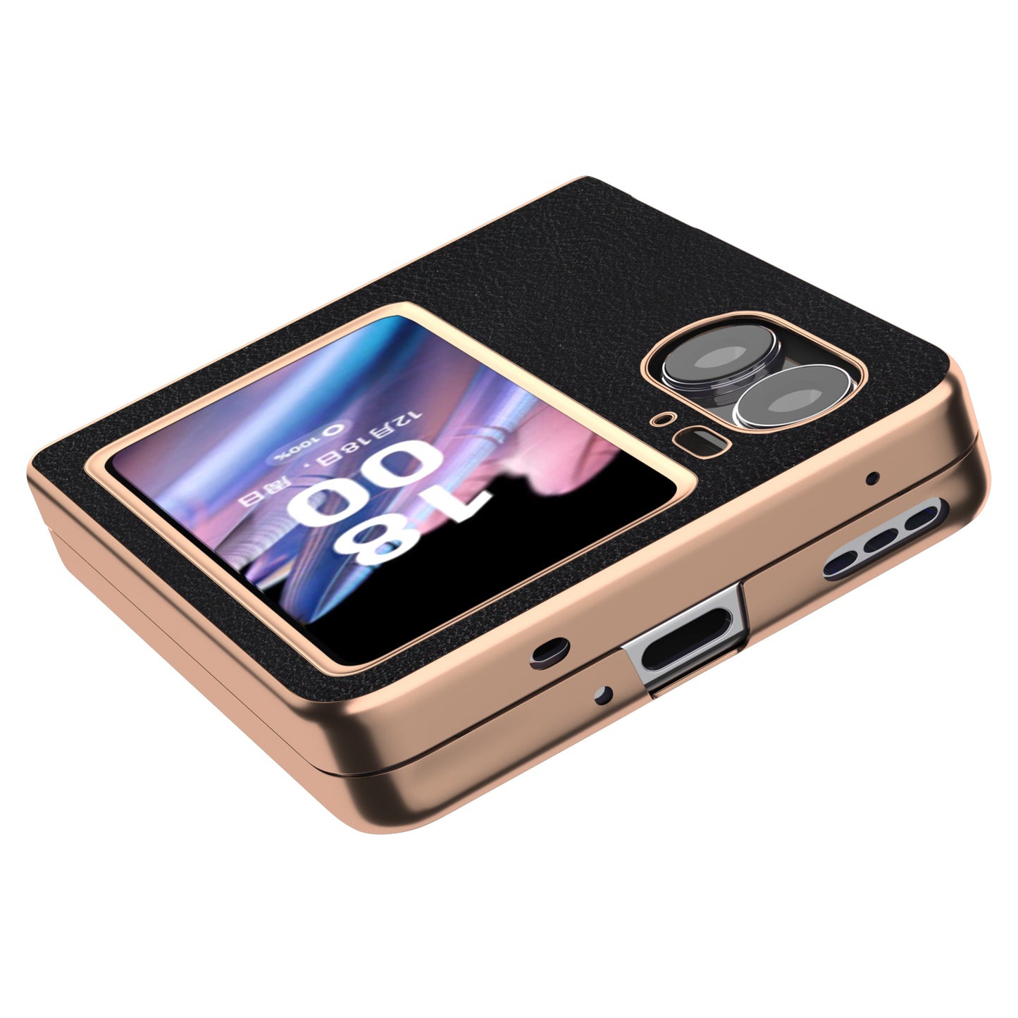 For Oppo Find N2 Flip 5G Nano Electroplating Back Cover Genuine Cow Leather+PC Textured Phone Case