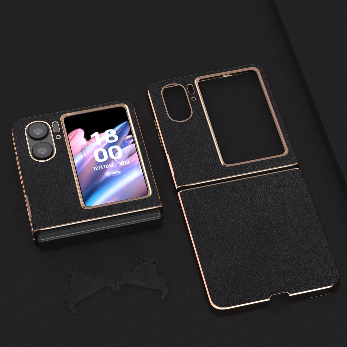 For Oppo Find N2 Flip 5G Nano Electroplating Back Cover Genuine Cow Leather+PC Textured Phone Case