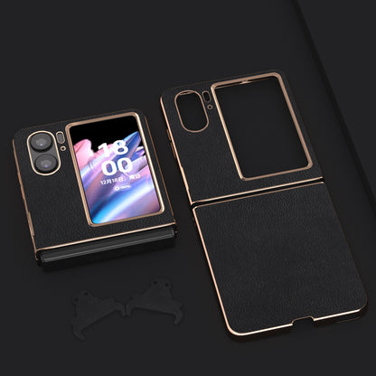 For Oppo Find N2 Flip 5G Nano Electroplating Back Cover Genuine Cow Leather+PC Textured Phone Case