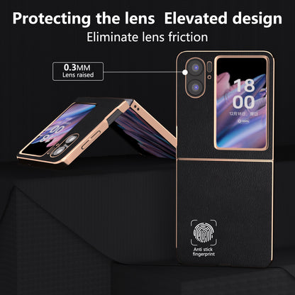 For Oppo Find N2 Flip 5G Nano Electroplating Back Cover Genuine Cow Leather+PC Textured Phone Case