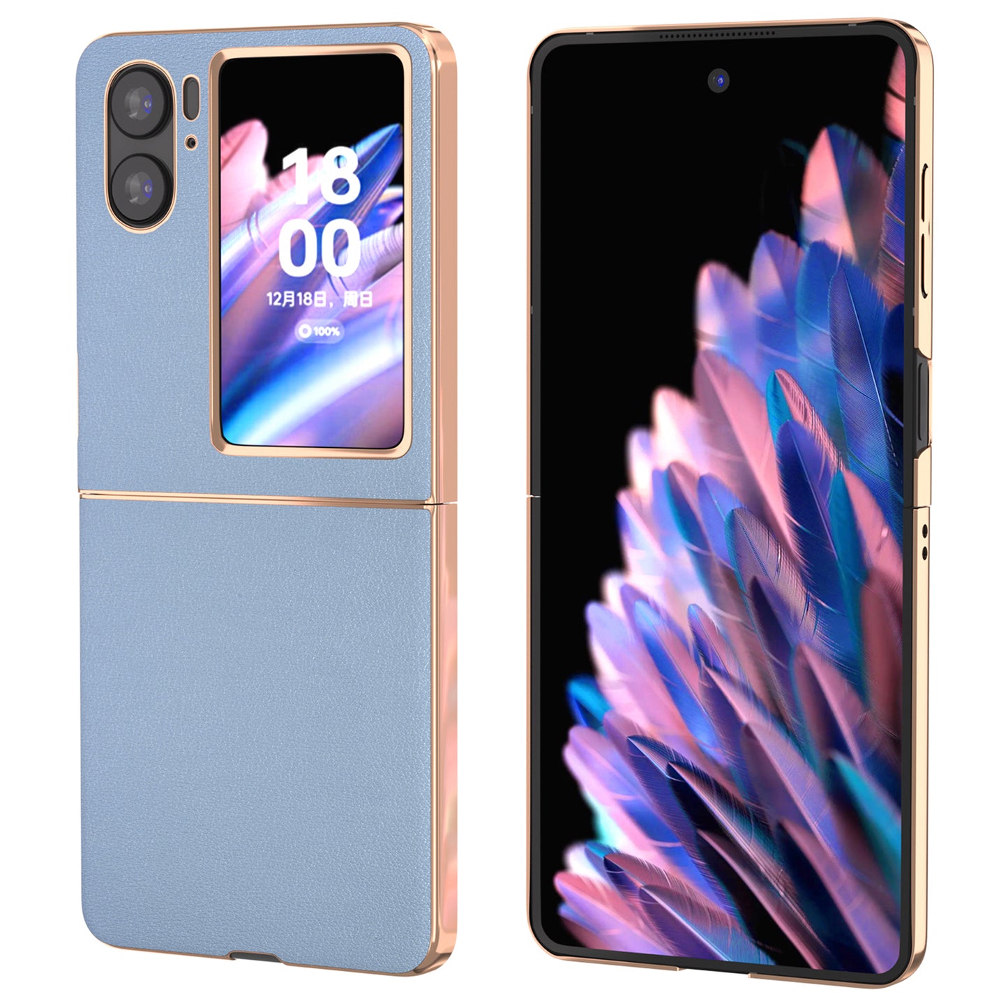 For Oppo Find N2 Flip 5G Nano Electroplating Back Cover Genuine Cow Leather+PC Textured Phone Case