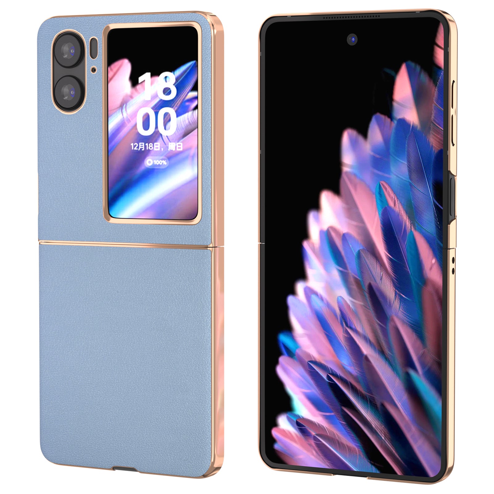 For Oppo Find N2 Flip 5G Nano Electroplating Back Cover Genuine Cow Leather+PC Textured Phone Case