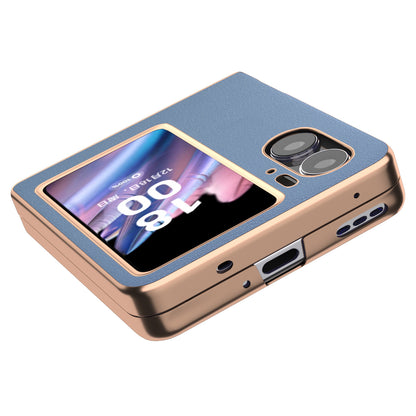 For Oppo Find N2 Flip 5G Nano Electroplating Back Cover Genuine Cow Leather+PC Textured Phone Case