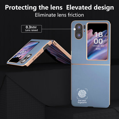 For Oppo Find N2 Flip 5G Nano Electroplating Back Cover Genuine Cow Leather+PC Textured Phone Case