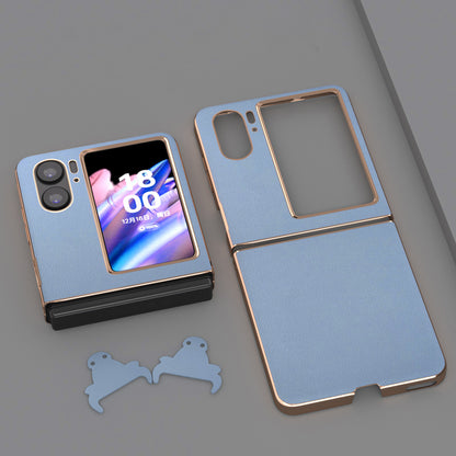 For Oppo Find N2 Flip 5G Nano Electroplating Back Cover Genuine Cow Leather+PC Textured Phone Case
