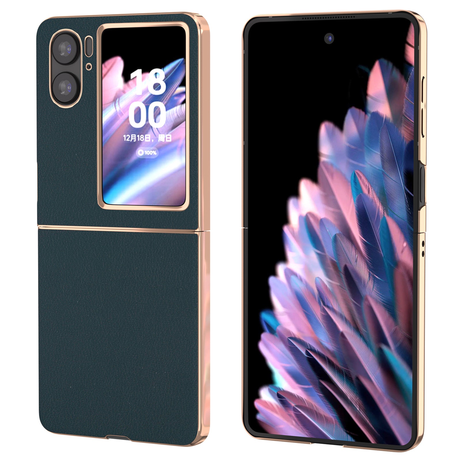 For Oppo Find N2 Flip 5G Nano Electroplating Back Cover Genuine Cow Leather+PC Textured Phone Case