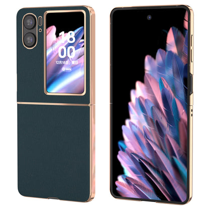 For Oppo Find N2 Flip 5G Nano Electroplating Back Cover Genuine Cow Leather+PC Textured Phone Case