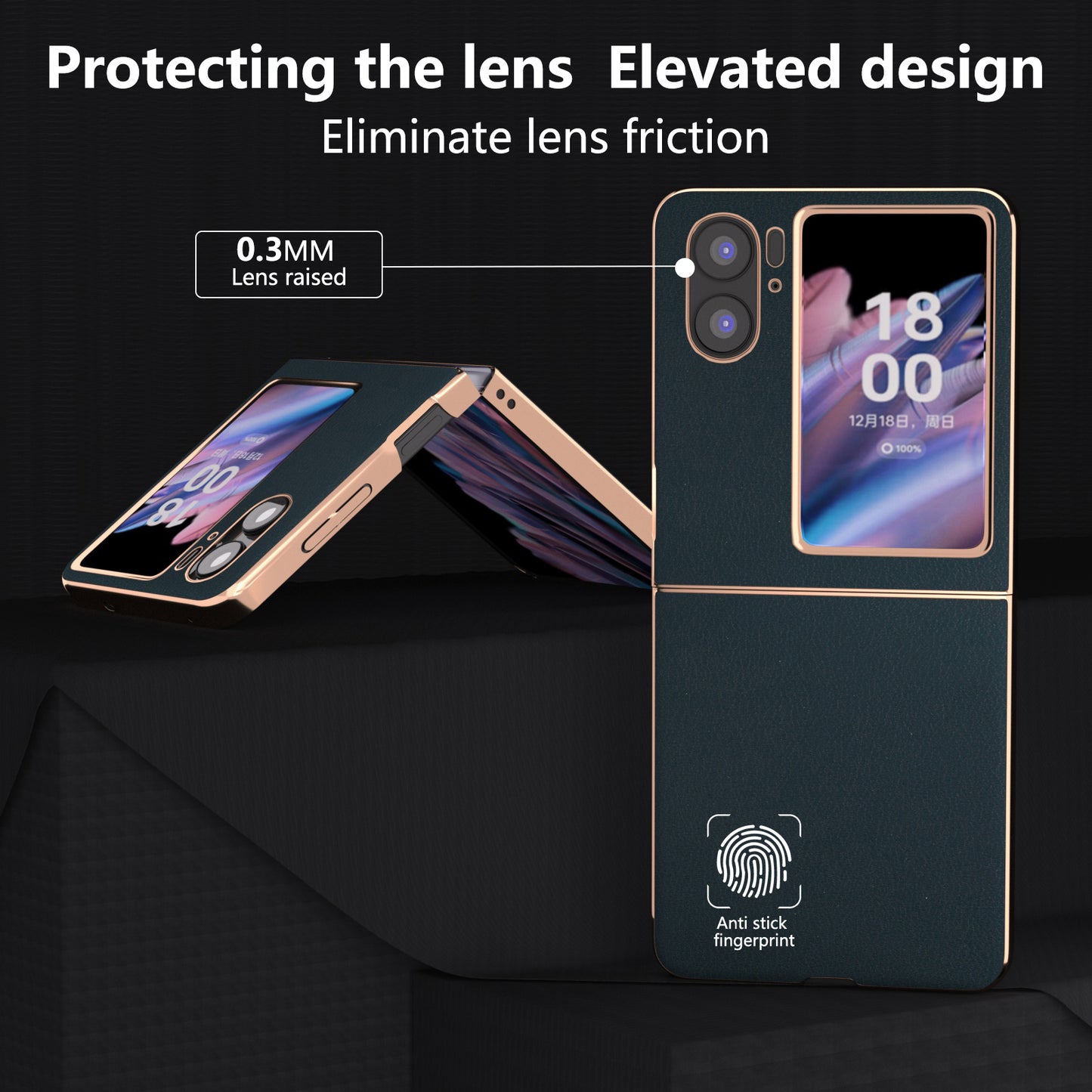 For Oppo Find N2 Flip 5G Nano Electroplating Back Cover Genuine Cow Leather+PC Textured Phone Case