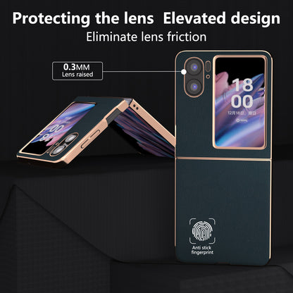 For Oppo Find N2 Flip 5G Nano Electroplating Back Cover Genuine Cow Leather+PC Textured Phone Case