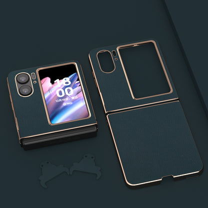 For Oppo Find N2 Flip 5G Nano Electroplating Back Cover Genuine Cow Leather+PC Textured Phone Case