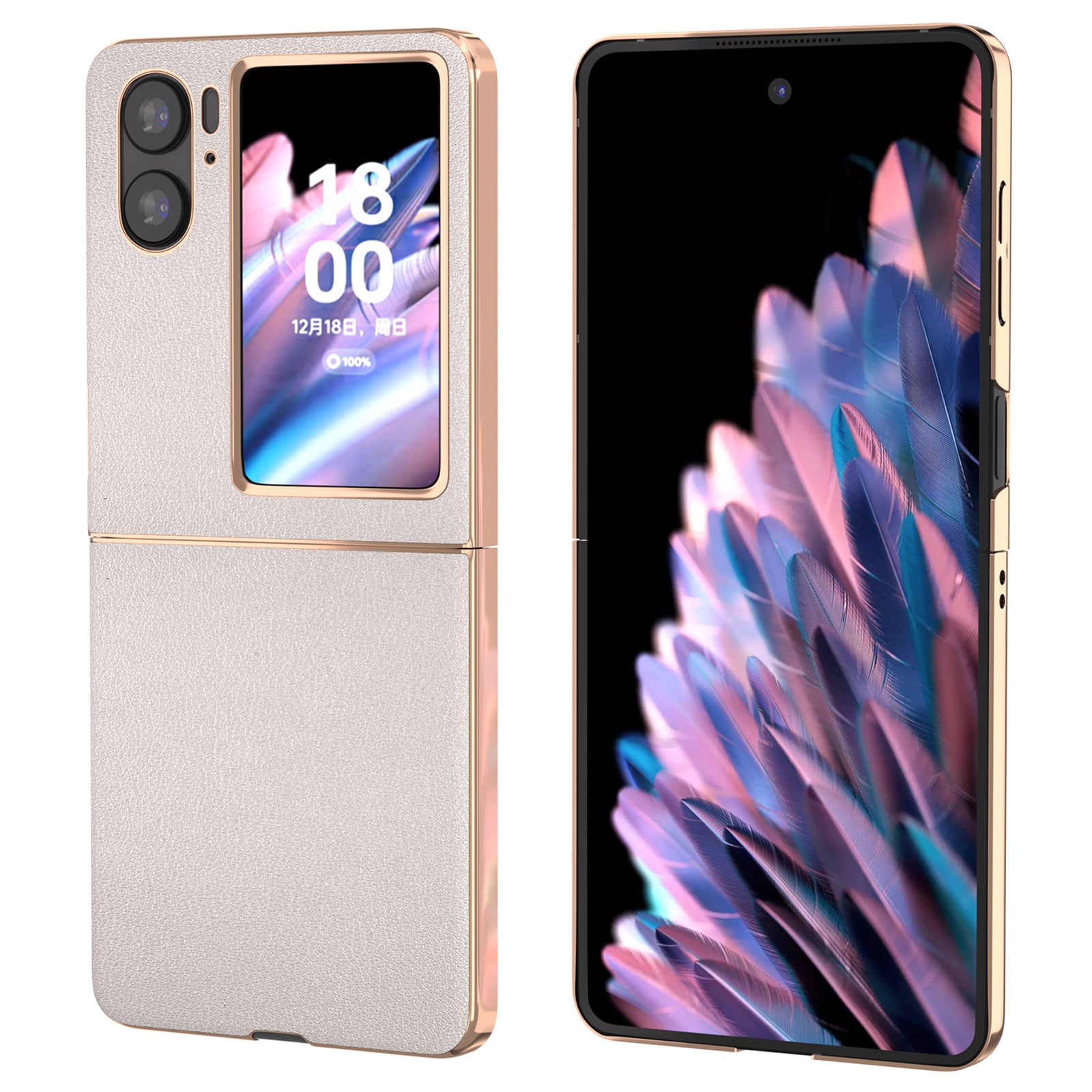 For Oppo Find N2 Flip 5G Nano Electroplating Back Cover Genuine Cow Leather+PC Textured Phone Case