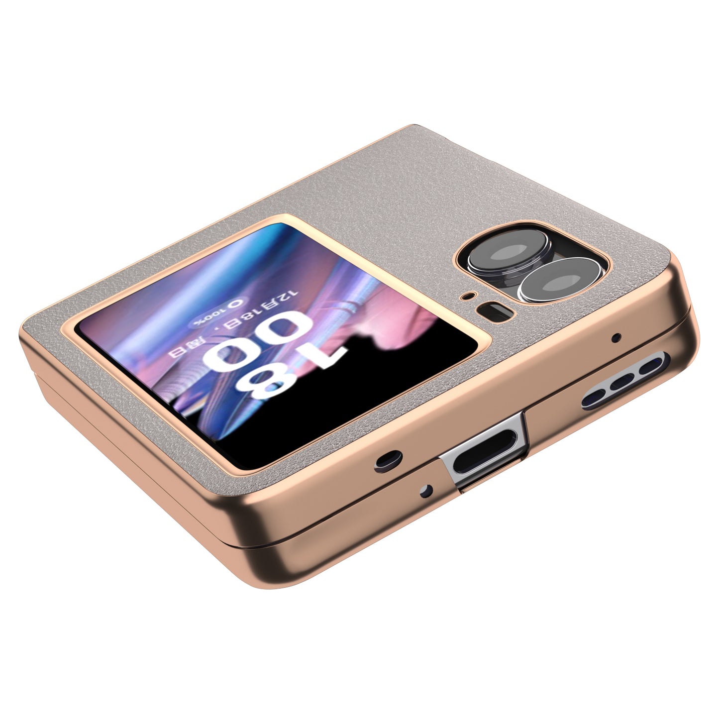 For Oppo Find N2 Flip 5G Nano Electroplating Back Cover Genuine Cow Leather+PC Textured Phone Case