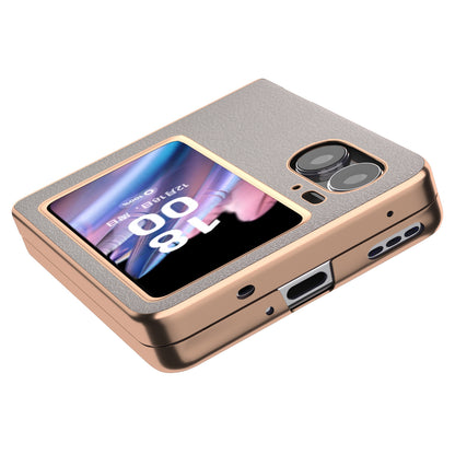 For Oppo Find N2 Flip 5G Nano Electroplating Back Cover Genuine Cow Leather+PC Textured Phone Case