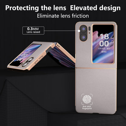 For Oppo Find N2 Flip 5G Nano Electroplating Back Cover Genuine Cow Leather+PC Textured Phone Case