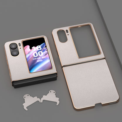For Oppo Find N2 Flip 5G Nano Electroplating Back Cover Genuine Cow Leather+PC Textured Phone Case
