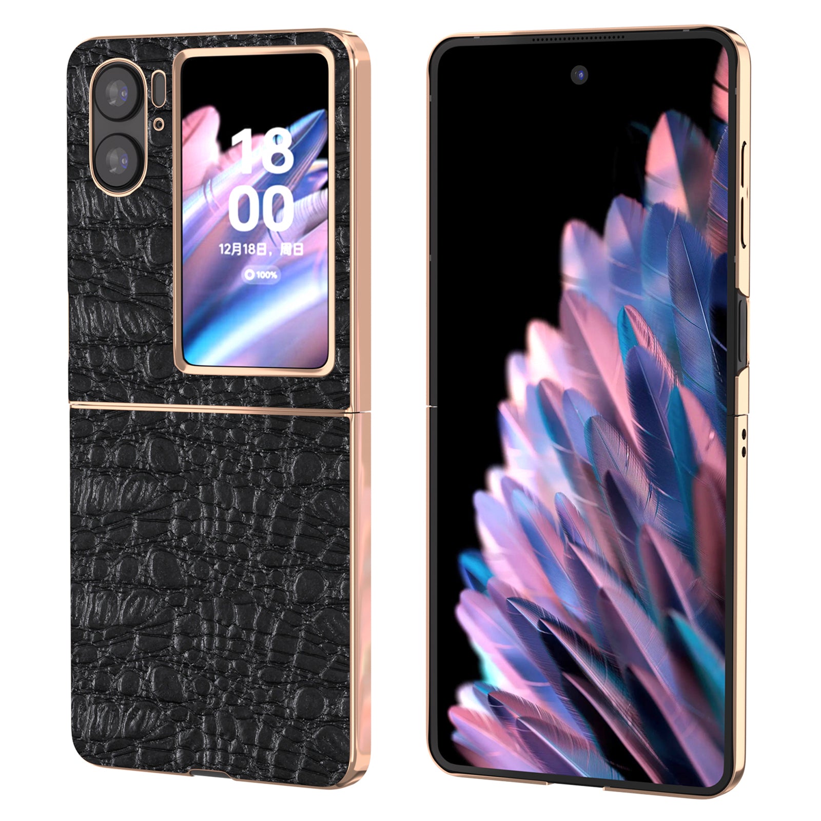 For Oppo Find N2 Flip 5G Genuine Cow Leather+PC Shell Nano Electroplating Shockproof Phone Case