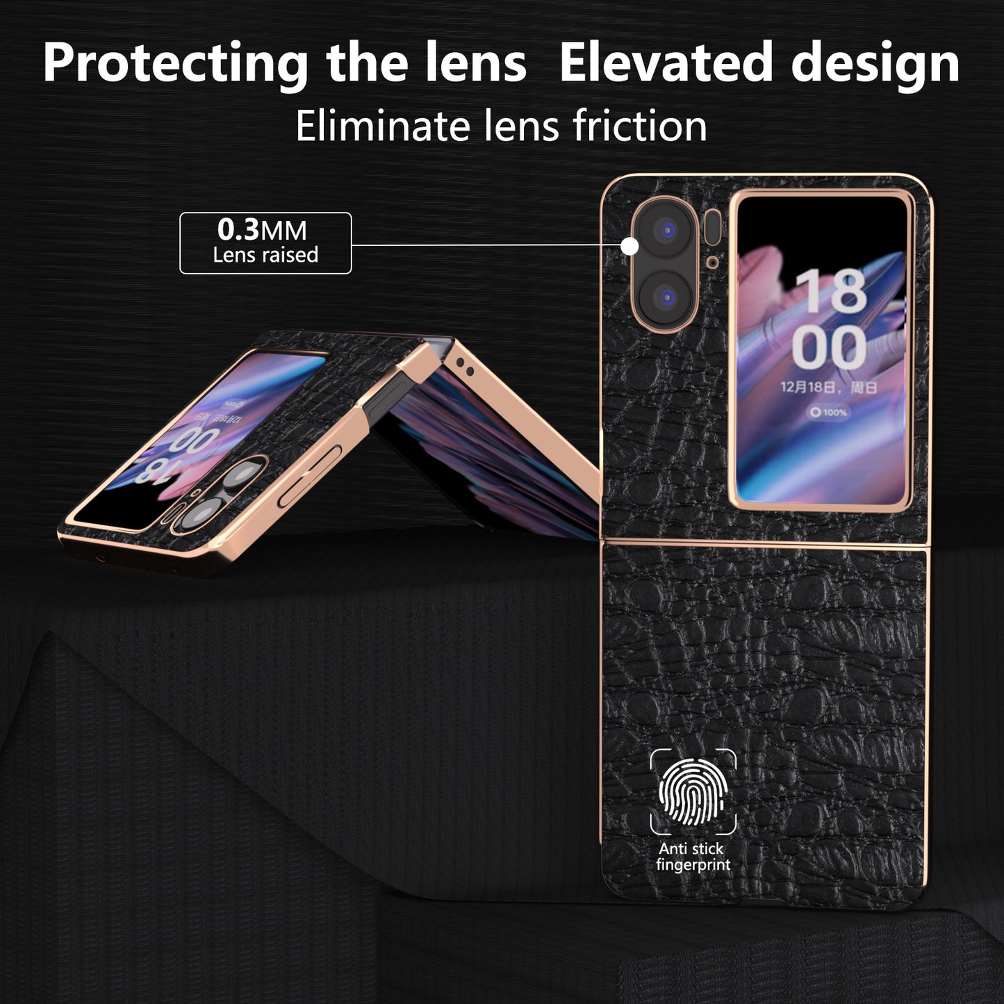 For Oppo Find N2 Flip 5G Genuine Cow Leather+PC Shell Nano Electroplating Shockproof Phone Case