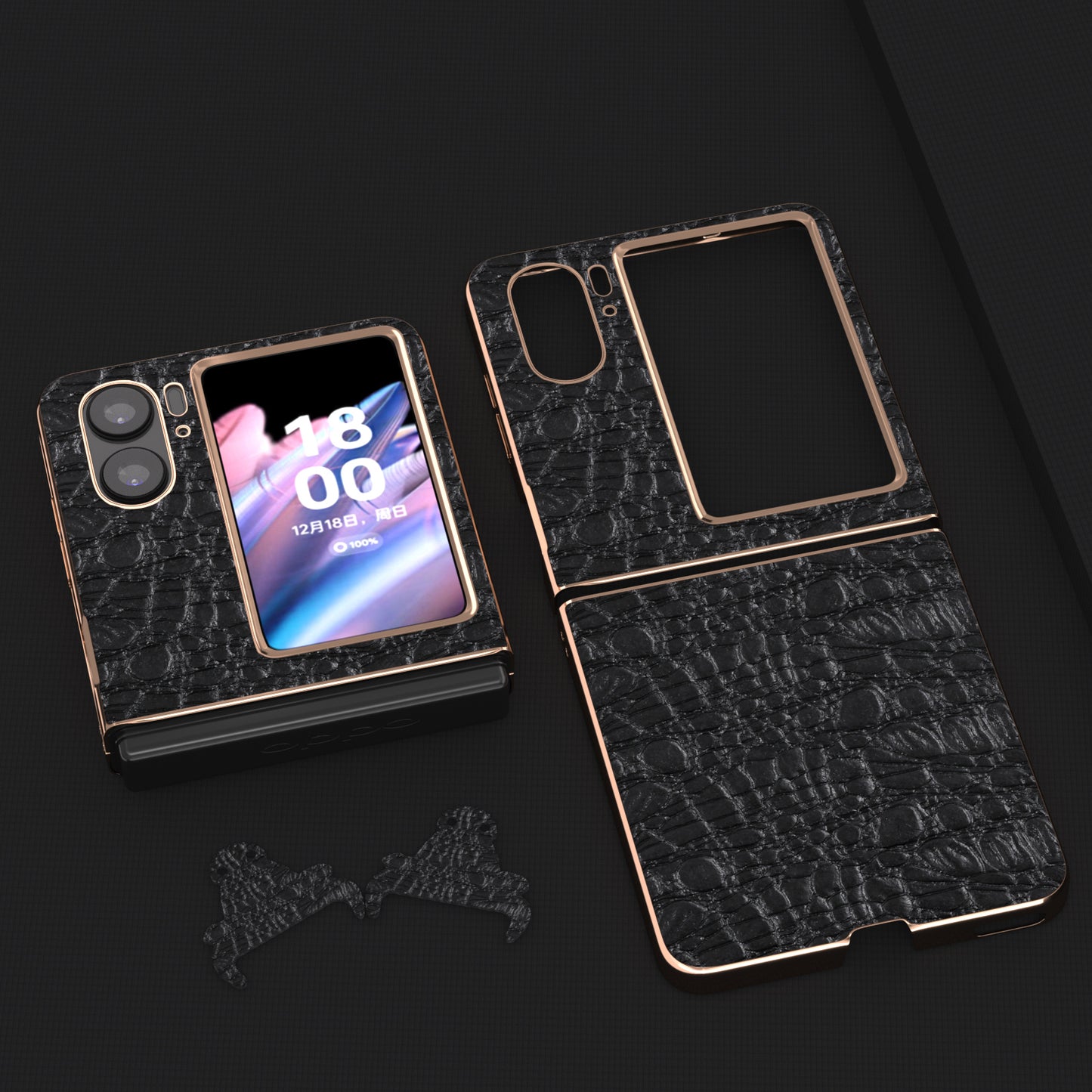For Oppo Find N2 Flip 5G Genuine Cow Leather+PC Shell Nano Electroplating Shockproof Phone Case