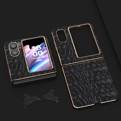 For Oppo Find N2 Flip 5G Genuine Cow Leather+PC Shell Nano Electroplating Shockproof Phone Case