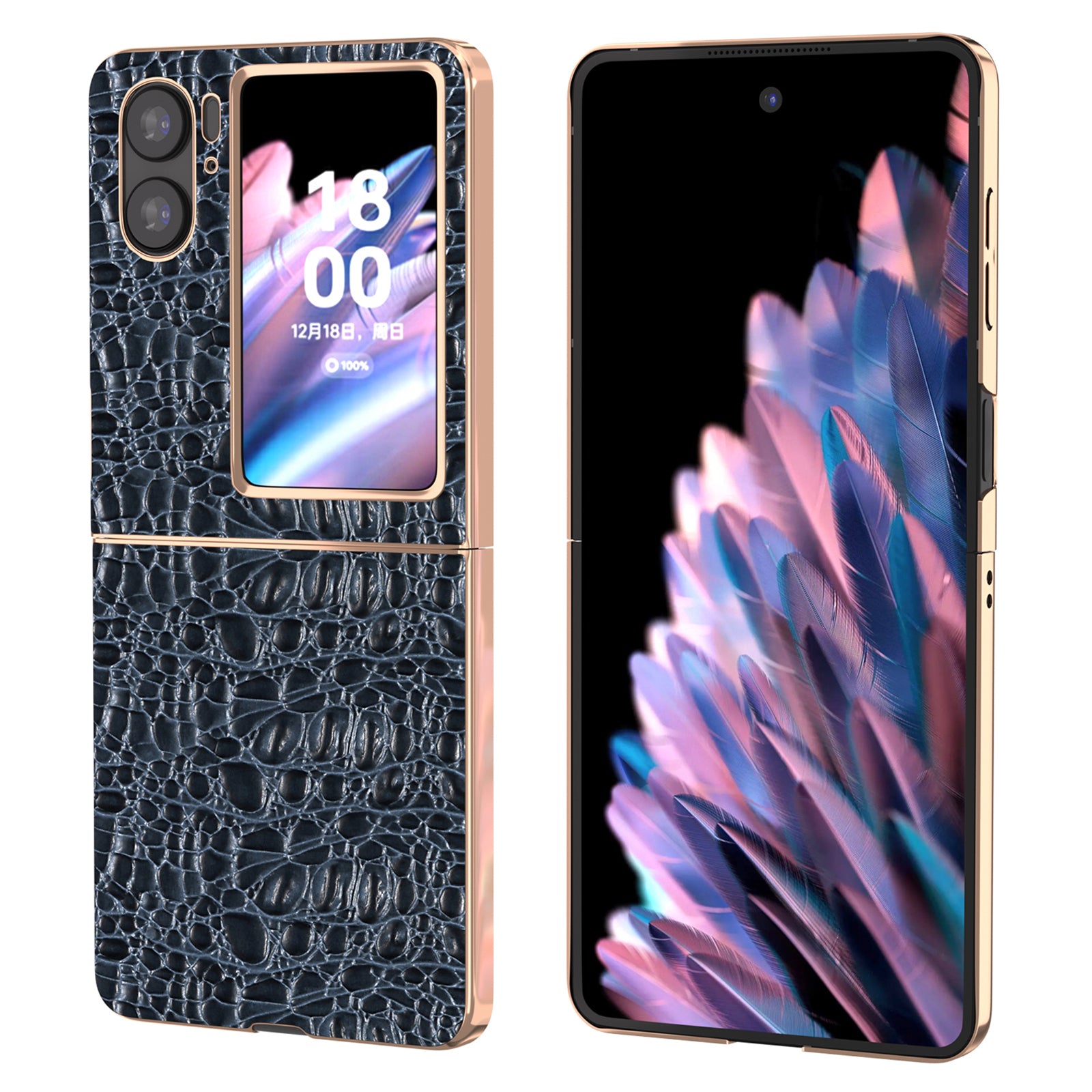 For Oppo Find N2 Flip 5G Genuine Cow Leather+PC Shell Nano Electroplating Shockproof Phone Case