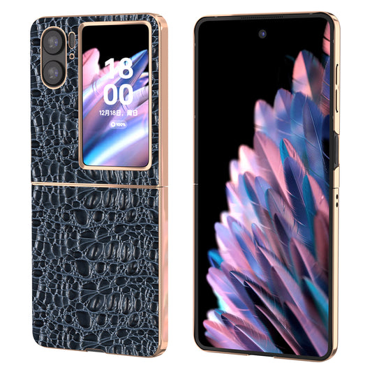 For Oppo Find N2 Flip 5G Genuine Cow Leather+PC Shell Nano Electroplating Shockproof Phone Case