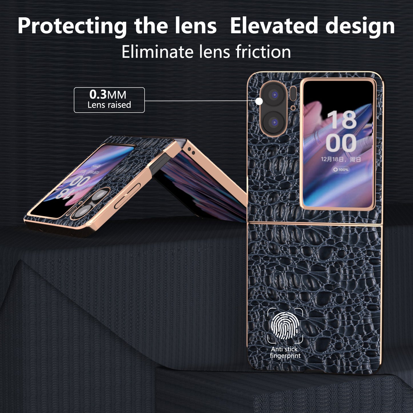 For Oppo Find N2 Flip 5G Genuine Cow Leather+PC Shell Nano Electroplating Shockproof Phone Case