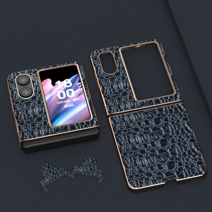 For Oppo Find N2 Flip 5G Genuine Cow Leather+PC Shell Nano Electroplating Shockproof Phone Case