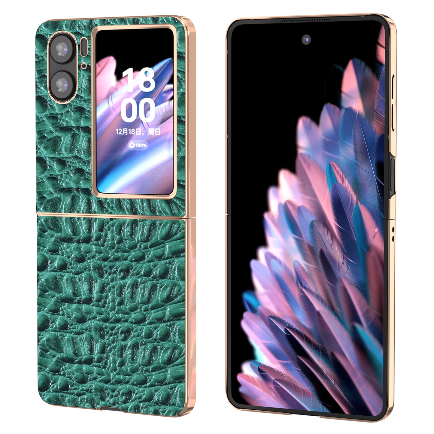 For Oppo Find N2 Flip 5G Genuine Cow Leather+PC Shell Nano Electroplating Shockproof Phone Case