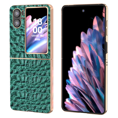 For Oppo Find N2 Flip 5G Genuine Cow Leather+PC Shell Nano Electroplating Shockproof Phone Case