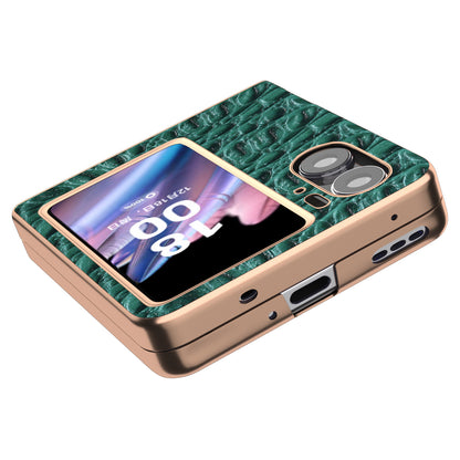 For Oppo Find N2 Flip 5G Genuine Cow Leather+PC Shell Nano Electroplating Shockproof Phone Case