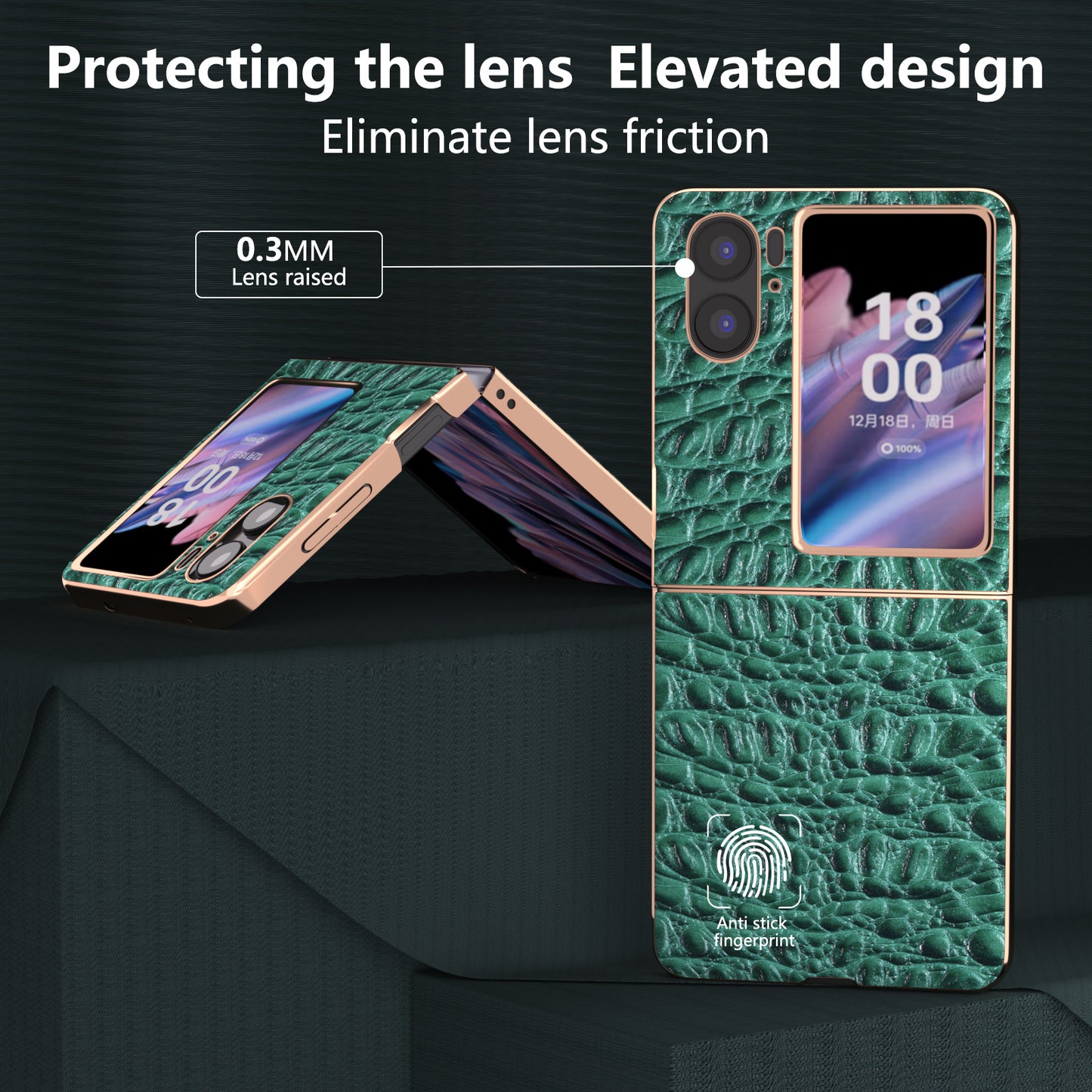 For Oppo Find N2 Flip 5G Genuine Cow Leather+PC Shell Nano Electroplating Shockproof Phone Case