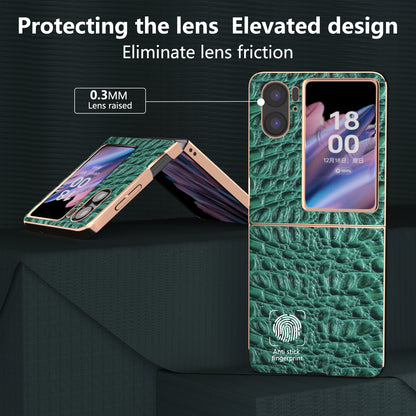 For Oppo Find N2 Flip 5G Genuine Cow Leather+PC Shell Nano Electroplating Shockproof Phone Case