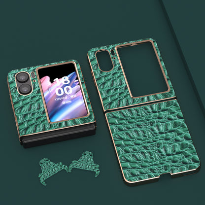 For Oppo Find N2 Flip 5G Genuine Cow Leather+PC Shell Nano Electroplating Shockproof Phone Case