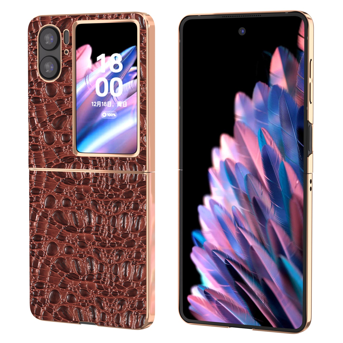 For Oppo Find N2 Flip 5G Genuine Cow Leather+PC Shell Nano Electroplating Shockproof Phone Case