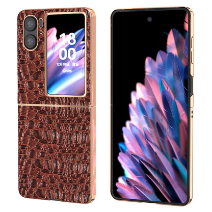 For Oppo Find N2 Flip 5G Genuine Cow Leather+PC Shell Nano Electroplating Shockproof Phone Case