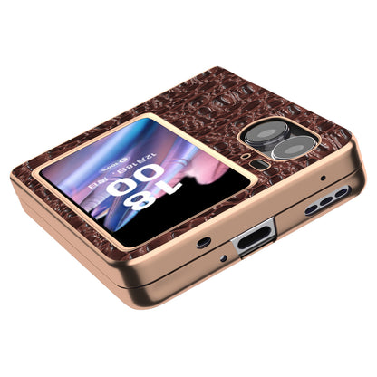 For Oppo Find N2 Flip 5G Genuine Cow Leather+PC Shell Nano Electroplating Shockproof Phone Case