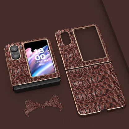 For Oppo Find N2 Flip 5G Genuine Cow Leather+PC Shell Nano Electroplating Shockproof Phone Case
