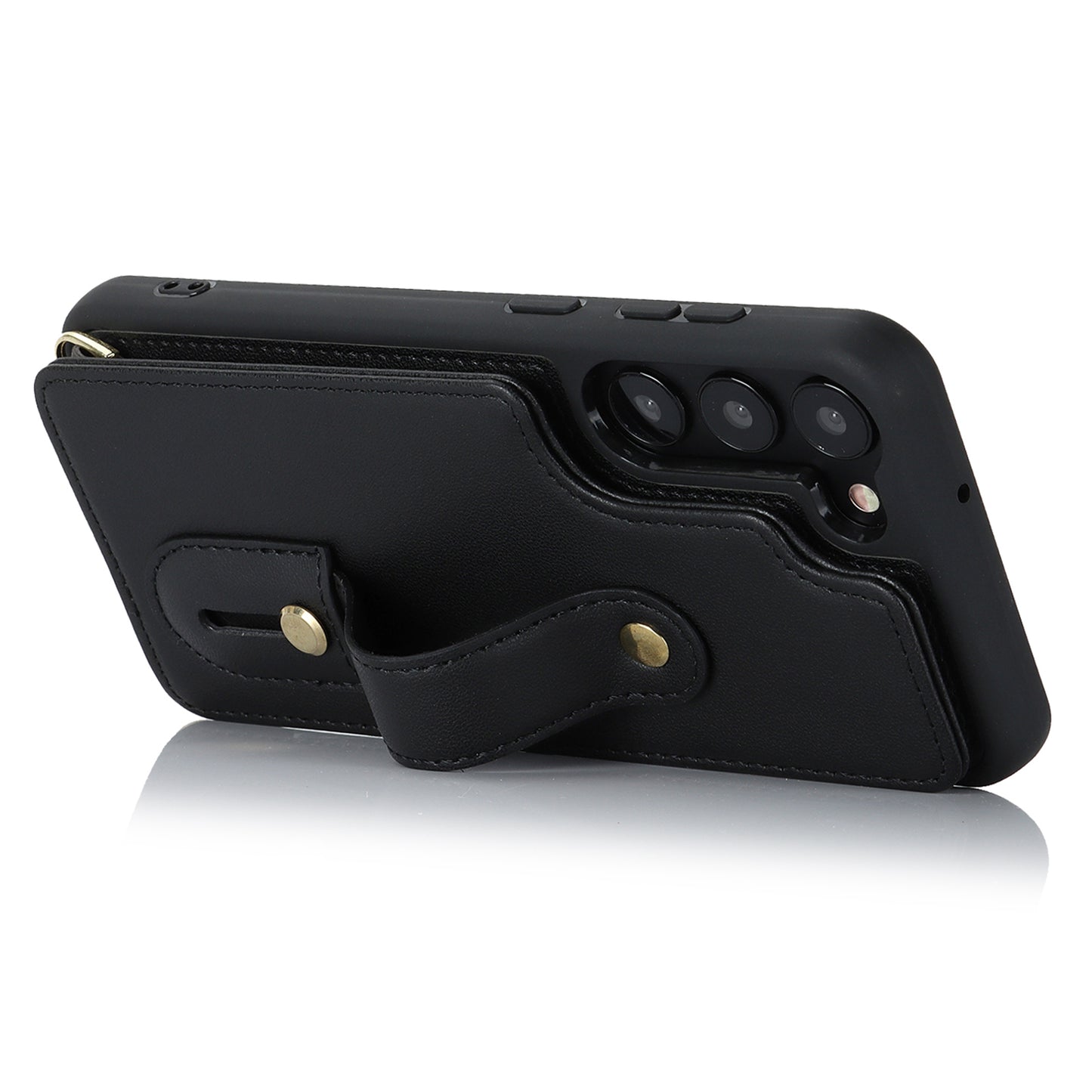 For Samsung Galaxy S22+ 5G Wristband Kickstand Phone Cover Card Slots Leather+TPU Case