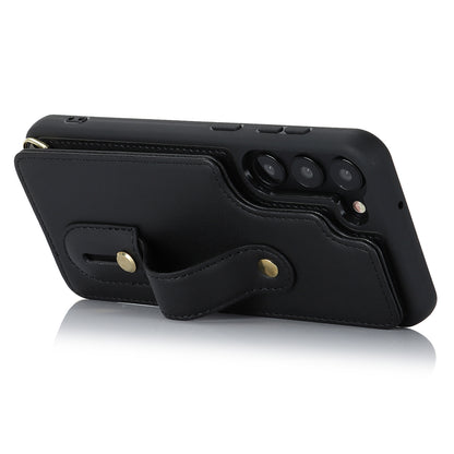 For Samsung Galaxy S22+ 5G Wristband Kickstand Phone Cover Card Slots Leather+TPU Case