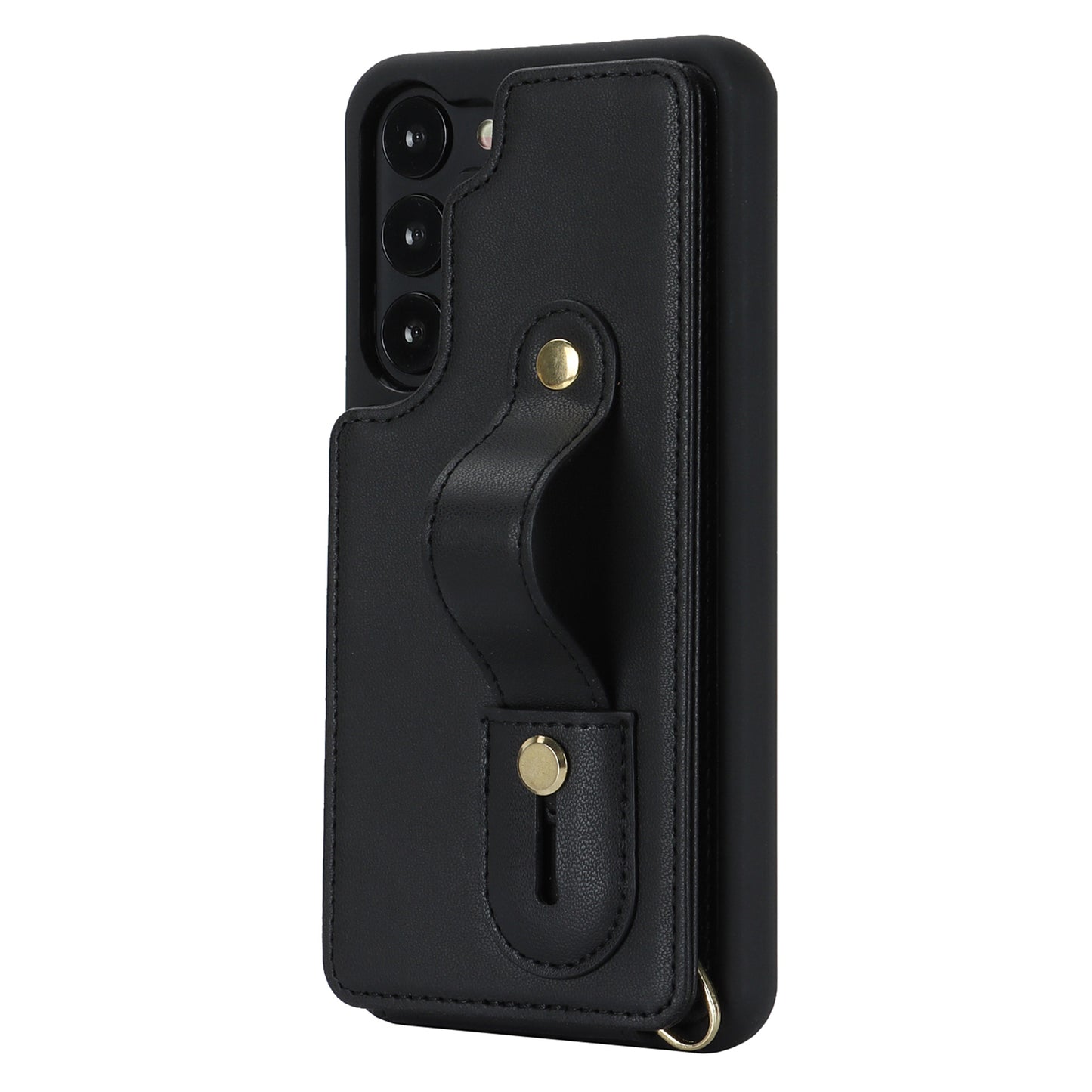 For Samsung Galaxy S22+ 5G Wristband Kickstand Phone Cover Card Slots Leather+TPU Case