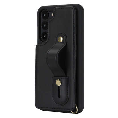 For Samsung Galaxy S22+ 5G Wristband Kickstand Phone Cover Card Slots Leather+TPU Case