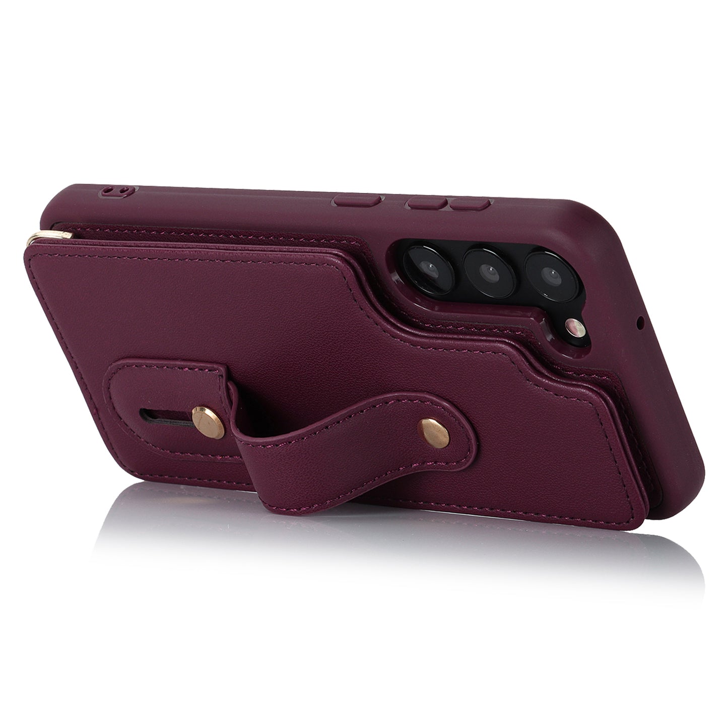 For Samsung Galaxy S22+ 5G Wristband Kickstand Phone Cover Card Slots Leather+TPU Case