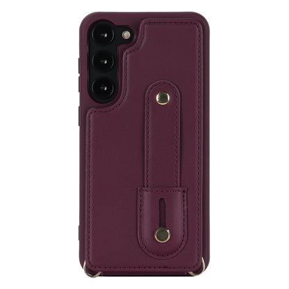 For Samsung Galaxy S22+ 5G Wristband Kickstand Phone Cover Card Slots Leather+TPU Case