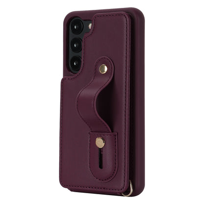 For Samsung Galaxy S22+ 5G Wristband Kickstand Phone Cover Card Slots Leather+TPU Case